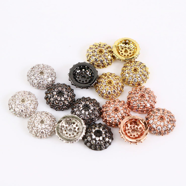 CZ6785 CZ Micro Pave Bead Caps, CZ Tassel Caps With White Zircon,Loose Findings For Jewelry Making