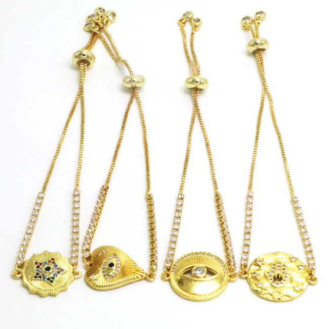 BC1384 Delicate  gold Fatima Hand bracelet,adjustable CZ Hamsa hand Slider Tennis Link bracelet