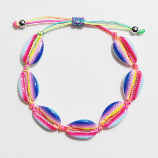 BE1010 Fashion Paint Rainbow Multicolor Cowire Shell Macrame Bracelet