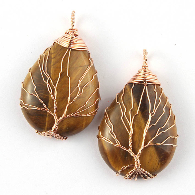 JF7092 Handmade Copper Wire wrapped natural semi-precious stone teardrop pendants,gemstone pendants