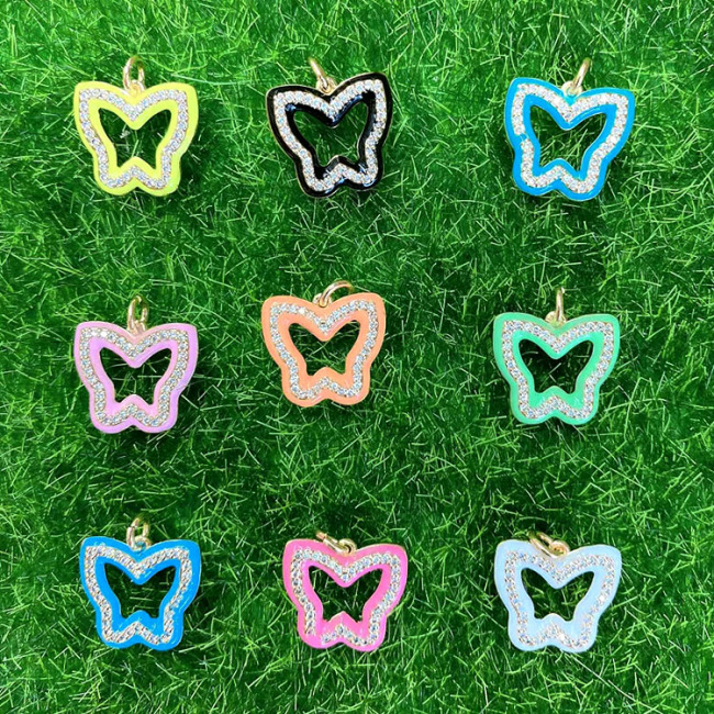 CZ8447 New Micro Pave CZ Enamel Rainbow Multicolor Butterfly Charm Pendants
