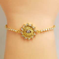 BC1384 Delicate gold Fatima Hand bracelet,adjustable CZ Hamsa hand Slider Tennis Link bracelet