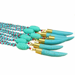 NE2334 Fashion turquoise beads horn pendant knotted turquoise necklace