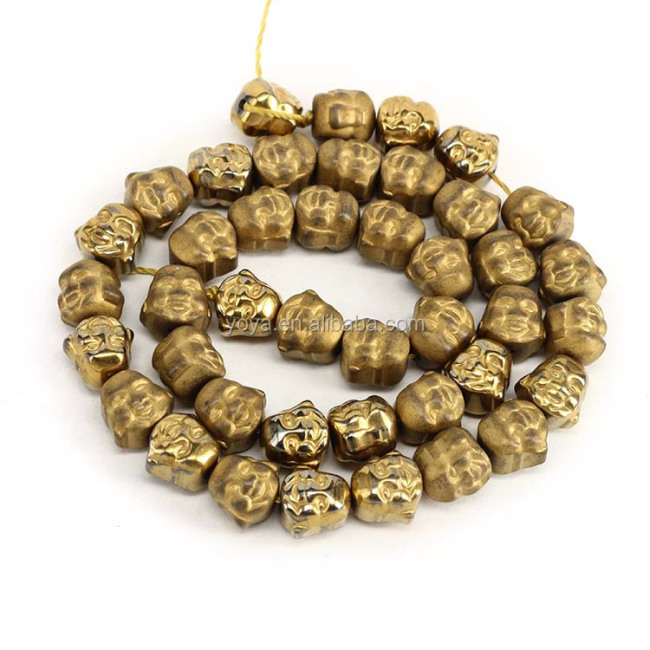 HB3113 2017 Rainbow gold plated hematite laughing buddha head shape beads,Yoga buddha head charm beads in bulk