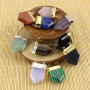 JF6702 Wholesale silver gold plated gemstone blue goldstone clear crystal quartz shield pendants