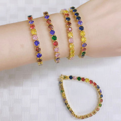 BC1399 Fashion Rainbow Cubic Zirconia Tennis bracelet,  Multicolor dainty CZ Zircon Tennis Buckle Bracelet