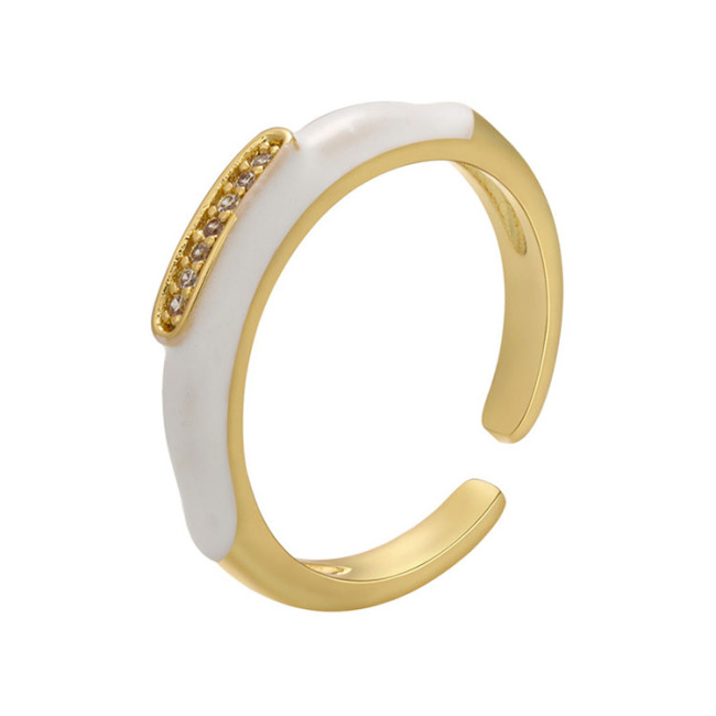 RM1243 Brass Metal CZ diamond micro pave enamel adjustable cuff Rings