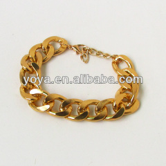BRH1351 Hot selling gold chunky faceted flat curb chain bracelet