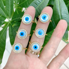 RM1369 18k Gold Mother of pearl cubic zirconia evil eyes ring, greek jewelry, anillo ojo turco mal de ojo rings