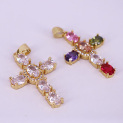 CZ8531 Fine 18K Gold Plated Crystal CZ Diamond Pave Cross Charm Pendants,Cubic Zirconia Inlaid Cross Catholic Pendant