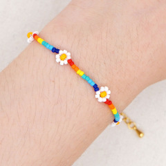 BG1103 Handmade Daisy Chic Tiny Mini Muyuki Seed Beaded Daisy Flower Bracelets for Ladies Women