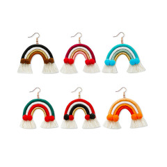 ET1064 pom pom tassel large rainbow earring multilayer handmade cotton thread hairball bohemian jewelry women earring