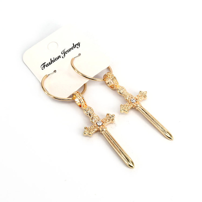 EM1011 Hot Sale High Quality Gold Plated Cross Hoop Earring with Crystal for Women