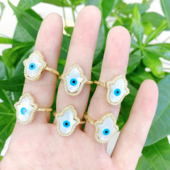 RM1208 Chic Dainty Diamond CZ Micro Pave White Mop Shell Mary hamsa Hand Evil Eyes Crown Finger Rings for Ladies Women