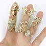 RM1374 Chic 18k gold CZ Baugette Cluster Flower Sun Heart Flower Rings For Ladies Girls