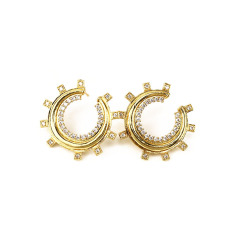 EC1675 Wholesale Bohemia CZ Micro Pave Stud Earrings ,Gold Plated Moon Stud Earring For Girls