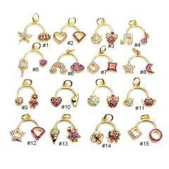 CZ8341 New Dainty Mini Small Double Clear CZ Diamond Star Heart Charms,Tiny Pink Zircon Cubic Zirconia Cross Charms Pendant