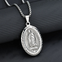 NS1122 Fashion Christian Jewelry Steel Oval Charms Pendant Necklace,Stainless Steel Gold Plated The Virgin Mary Men Necklace