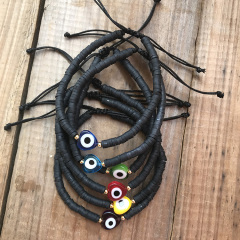 BP1007 Trial Jewelry Black African Vinyl Discs Polymer Clay Disc Heishi Beads Eye Heart Charm Macrame Bracelets