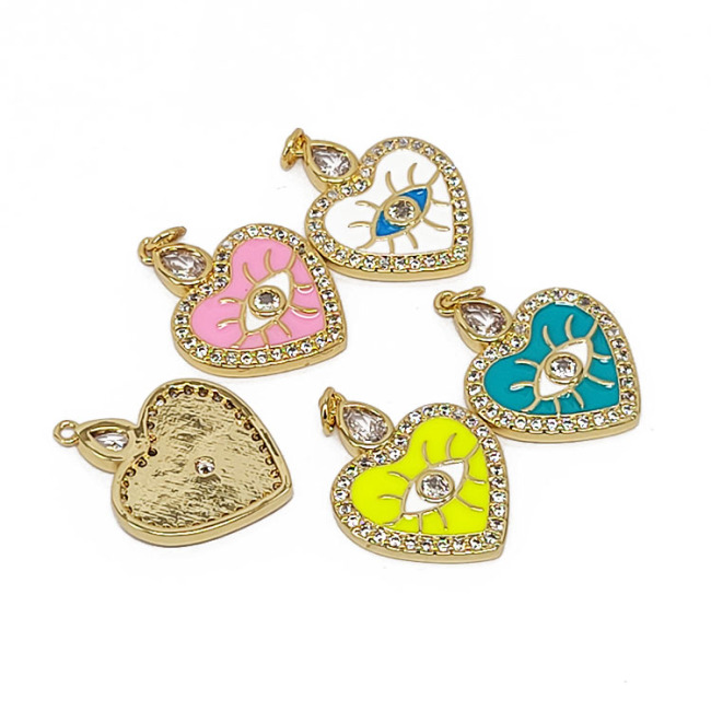 CZ8395 18k Gold Plated CZ diamond pave enamel evil eye heart charms Pendants