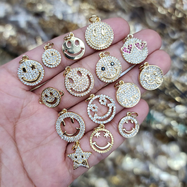 JS1533 18k Gold Plated Smiley Smile Face Charm Pendants for Bracelet Necklace Earring Making Supplies