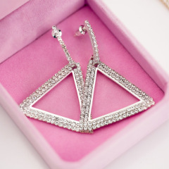 EM1085 Fashion Gold Plated Brass Crystal Pave Triangle Shape Drop Dangle Earrings for Women Girls