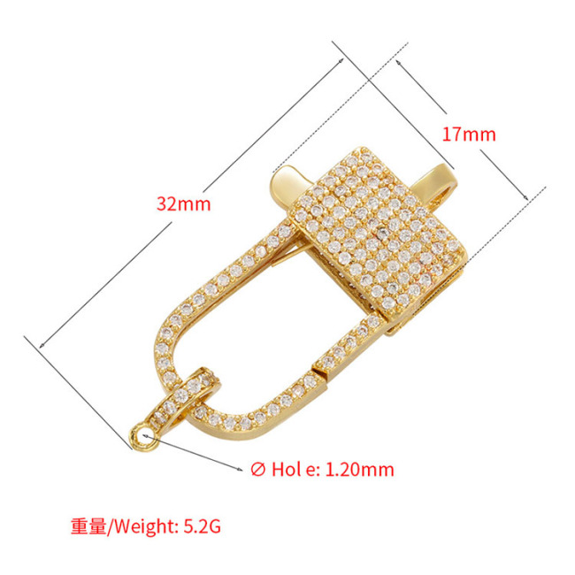 CZ7048 18K Gold Plated CZ micro pave jewelry lobster Claw clasps,diamond inlay lock shape clasps for Necklace jewelry making