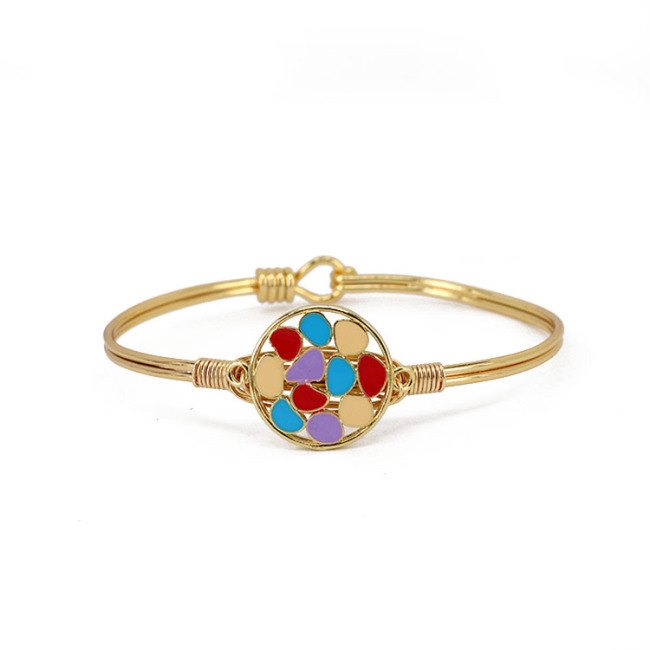 BC2034 Unique Enamel Rainbow Multicolor Freeform Slab Micro Pave CZ Zircon Flower Floral Cuff Bracelet Bangle for Women 2021