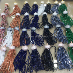 JF7126 Tiny faceted gemstone beaded tassels with cz micro pave cap