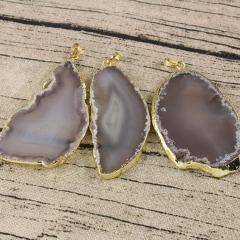 JF6925 Hot sale gold plated Gray Grey Agate Slice Pendants