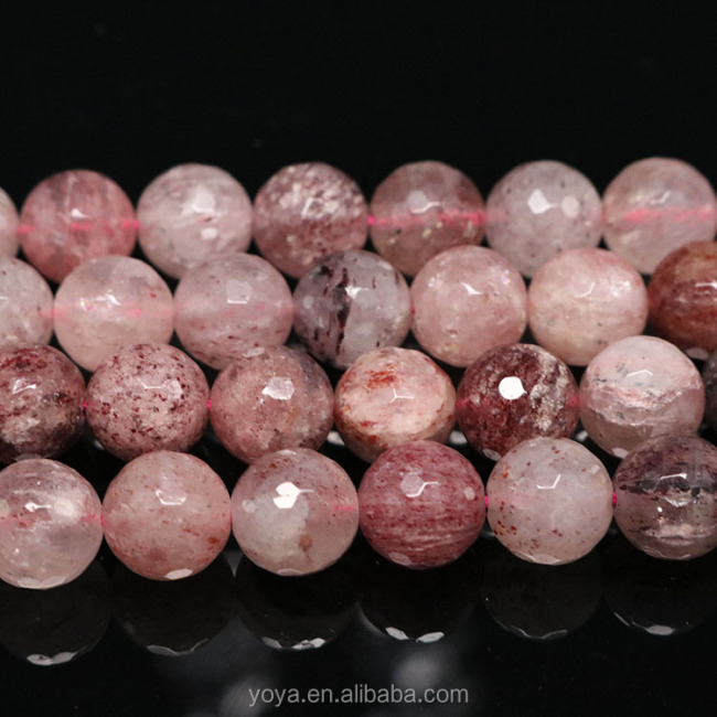CR5524 Faceted Strawberry Quart Beads, Pink Red Semi Precious Gemstone Beads