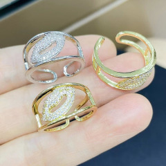 RM1370 Dainty Minimilast New Gold  CZ Paved Double Layer Lip Butterfly Spider Web Rings for Ladies Women 2021