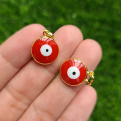 JS1599 New Autumn Jewelry Supplies Rainbow Multi Colored Enamel 18k Gold Evil Eyes Round Disc Charm Pendants