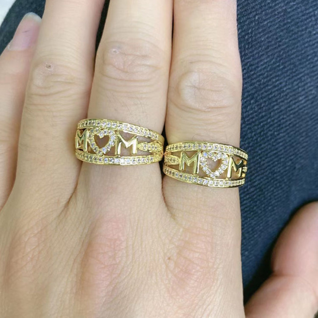 RM1178 Dainty Gold Plated Diamond CZ Micro Pave Heart Mom Stackable Rings for Ladies
