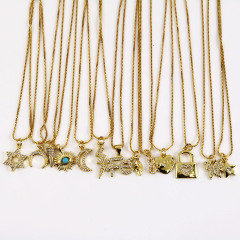 NZ1113 Mini CZ Micro Pave Charm Necklace 18k Gold Plated Minimal Women Jewelry Diamond Star Heart lock Pendant Chain Necklace,