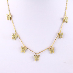 NZ1096 Dainty 18k Gold Plated CZ Micro Cubic Zirconia Diamond Butterfly Charms Necklace for Women