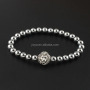 BRA1262 Fashion Silver Plated Hematite Beaded Lion Face Head Bracelet