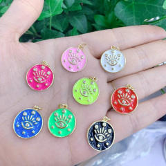 CZ8420 new 18k Gold Plated brass metal CZ diamond pave colored evil eyes enamel charms Pendant