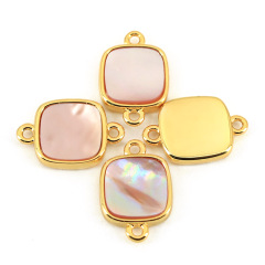 JF8709 Dainty Gold Plated Faceted Natural Labradorite Semiprecious Stone Gemstone Square Bezel Two Ring Connector