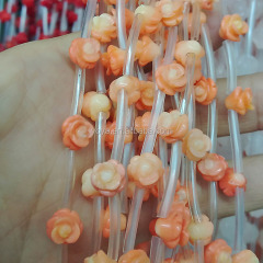 CB8129 Natural red carved coral flower rose floral beads