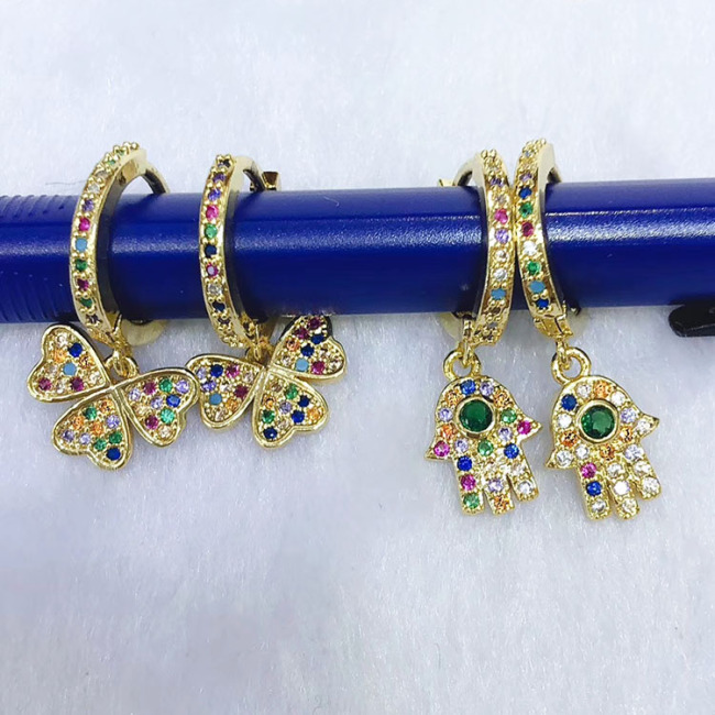EC1158 Chic Rainbow Multicolor Cubic Zirconia CZ Pave Dangle Charm Huggie Earrings for Women, Mini CZ Earrings