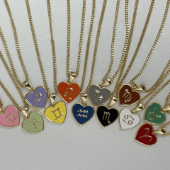 NS1230 18k gold plated stainless steel enamel heart zodiac sign necklace