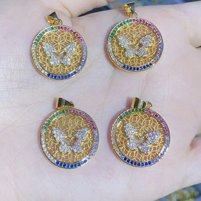 CZ8460 18k Gold Plated Zircon CZ Crystal Paved Butterfly Eagle Bear Angel Wing Disc Round Circle Pendants