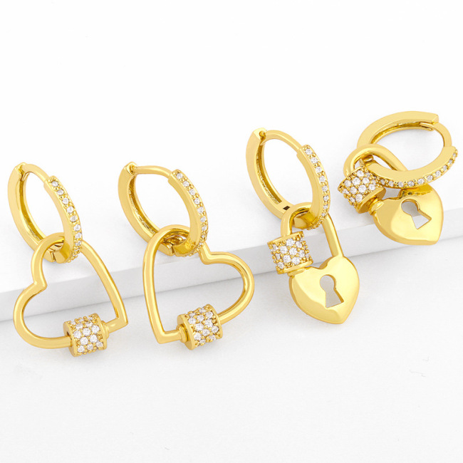EC1695  Chic Delicate CZ Pave Carabiner Lock Charm Hoop uggies Earrings for Women