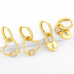 EC1695 Chic Delicate CZ Pave Carabiner Lock Charm Hoop uggies Earrings for Women EC1695 Chic Delicate CZ Pave Carabiner Lock Charm Hoop uggies Earrings for Women