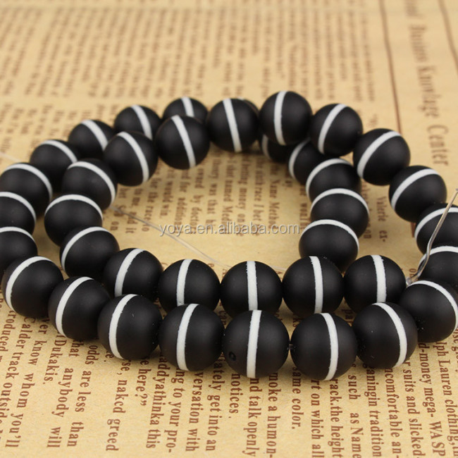 AB0479 Hot sale White Line Black Matte Onyx tibetan agate gemstone beads