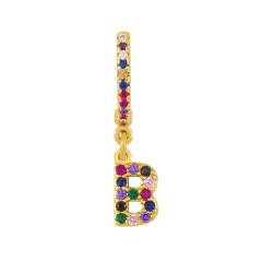 EC1781 Dainty Mini Rainbow Colorful Cubic Zirconia CZ Micro Pave Initial Letter Huggie Earring, Diamond Letter Alphabet Huggies