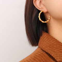 ES1097 High Quality Fashion 18k Gold Plated Stainless Steel Bamboo Hoops Earrings