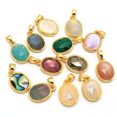 JF7281 New Dainty Faceted Natural Semiprecious Stone Round Pendants,Gold Bezel Faceted Gem Coin Pendant