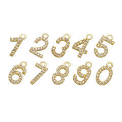 CZ8114 Dainty CZ micro pave digital number Digit charm pendant ,cubic zirconia pave brass charm pendant
